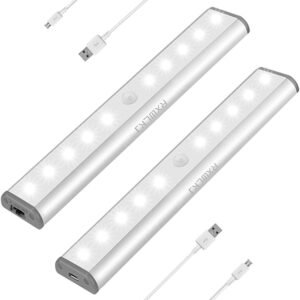 Stick-on Anywhere Portable Little Light Wireless LED Under Cabinet Lights 10-LED Motion Sensor Activated Night Light Build in Rechargeable Battery Magnetic Tap Lights for Closet, Cabinet RXWLKJ