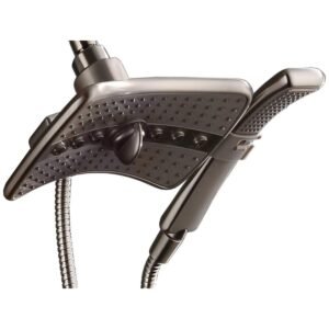 BRIGHT SHOWERS Shower Head Combo with Two Spray Setting Fixed Shower Head and Two Spray Settings Handheld Shower Head with Grey Face, Brushed Nickel